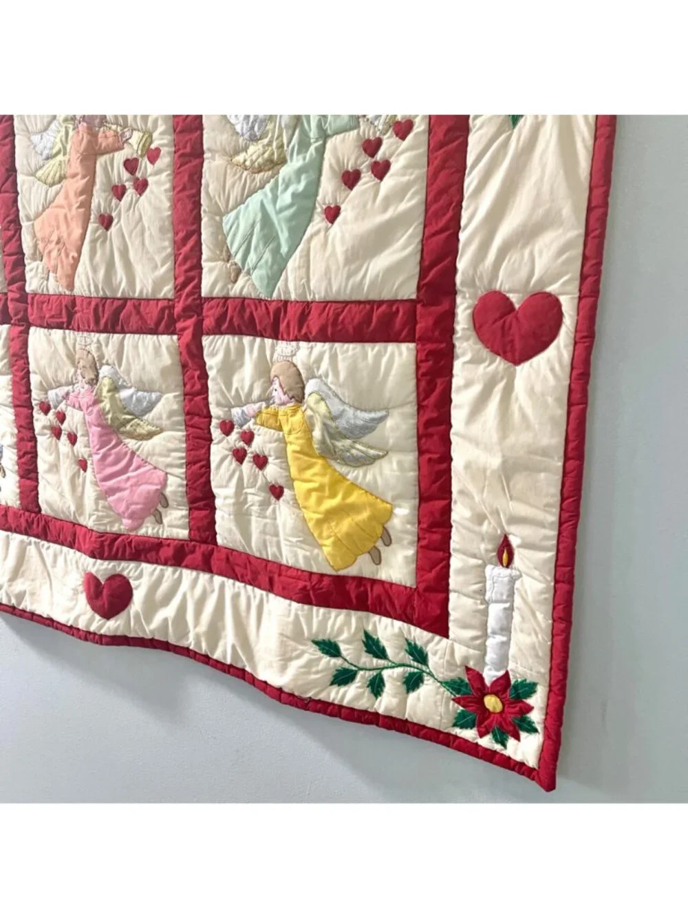 Vintage Handmade Multicolored Angel Quilted Tapestry Hanging Wall Decor